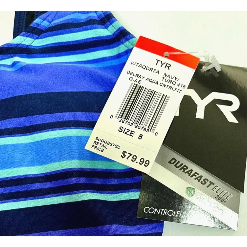 TYR Women DELRAY Aqua ControlFit 1pc SwimSuit - Navy Turquoise - Size 8 - $80